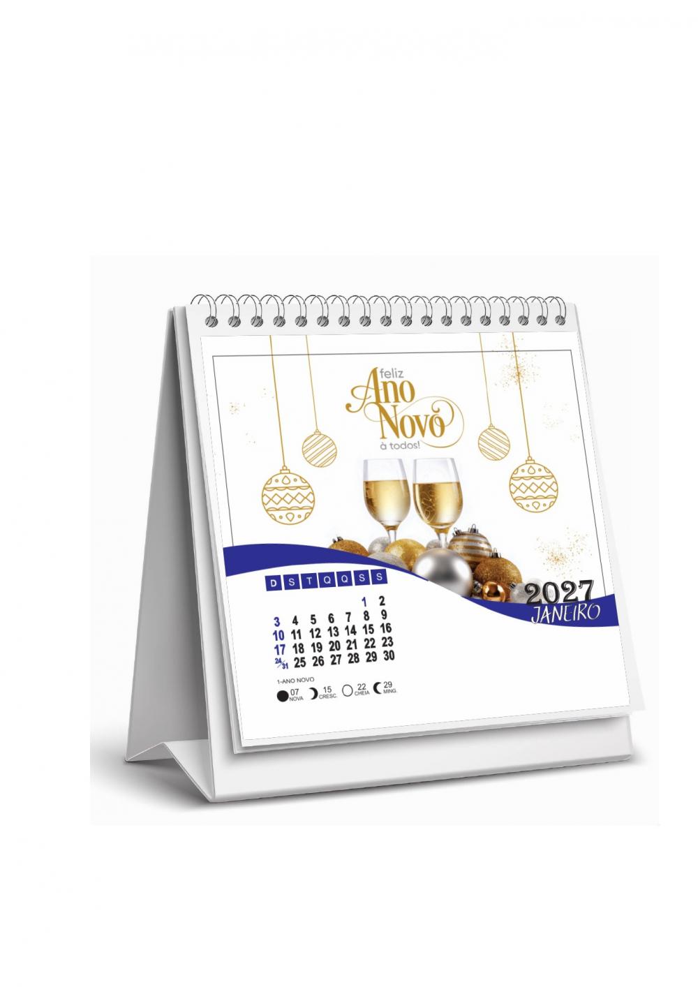 Arquivo Digital Calendário de Mesa 2027 na Folha A4 Editável