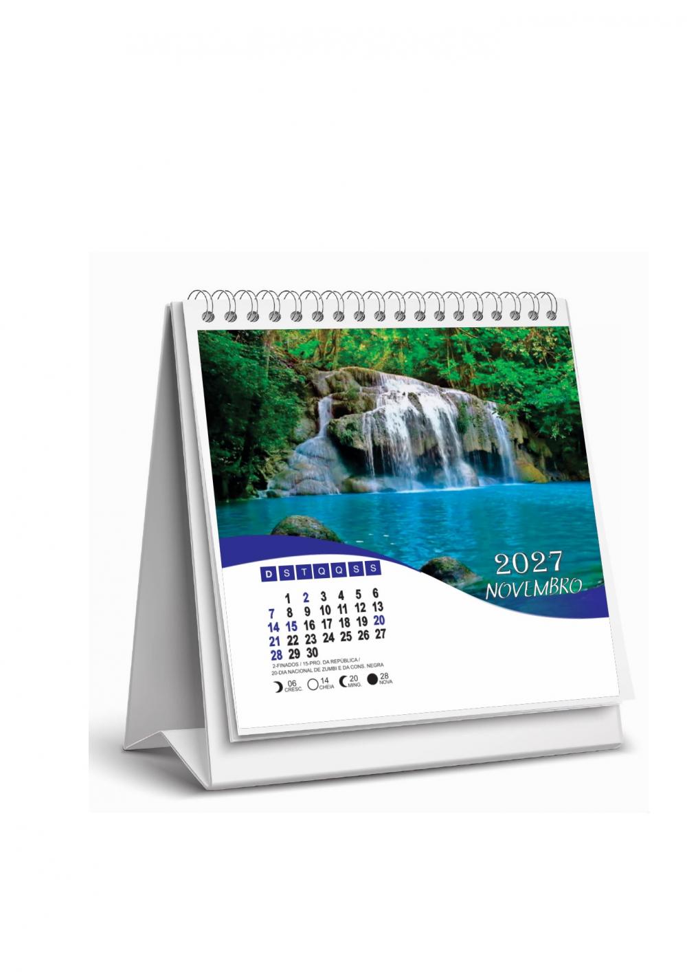 Arquivo Digital Calendário de Mesa 2027 na Folha A4 Editável