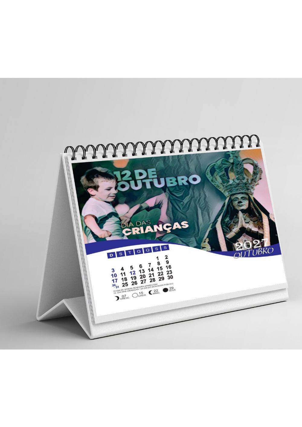 Arquivo Digital Calendário de Mesa 2027 na Folha A3 Editável