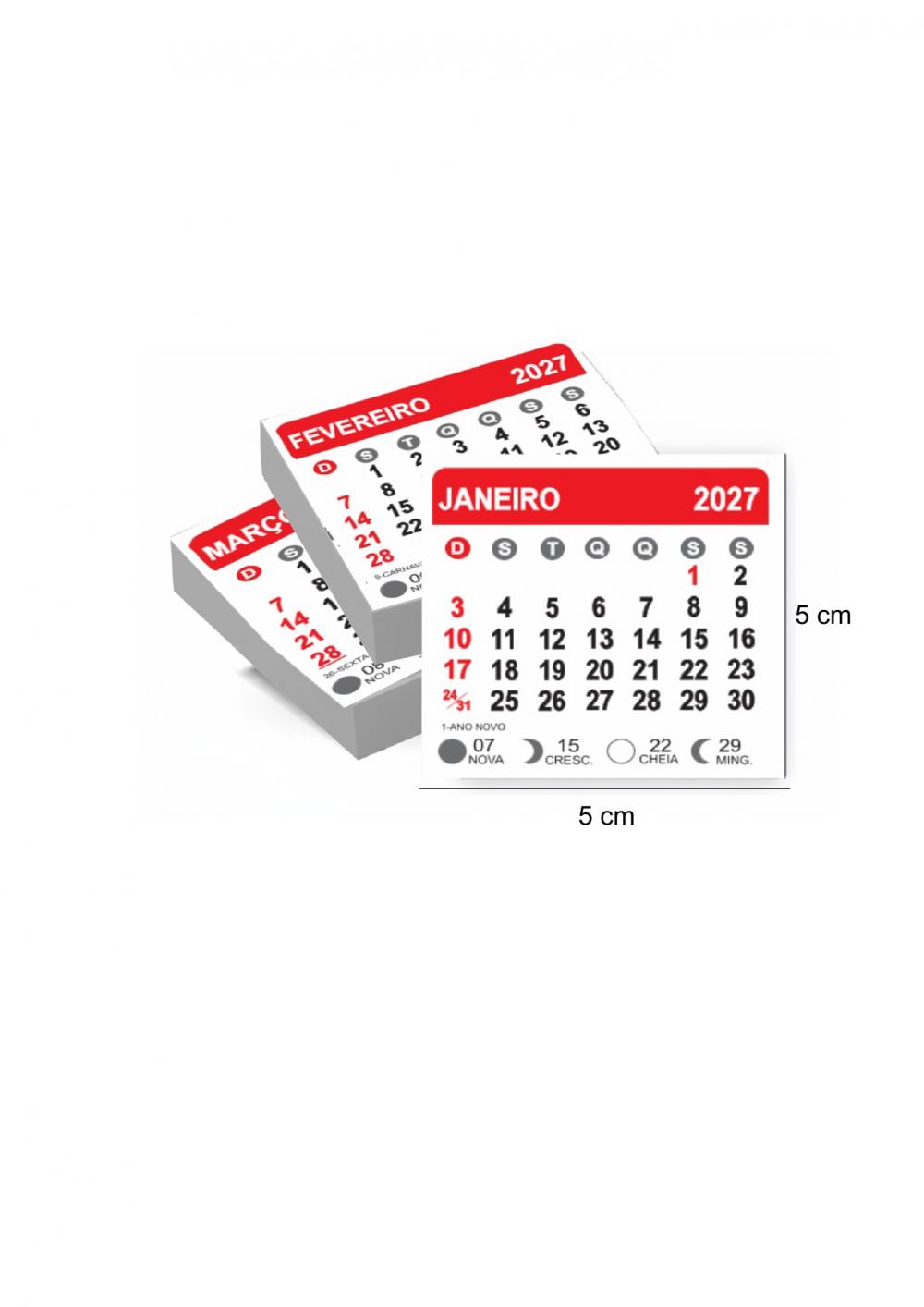 Arquivo Digital Bloco Calendário Ímã de Geladeira 2027 5x5cm