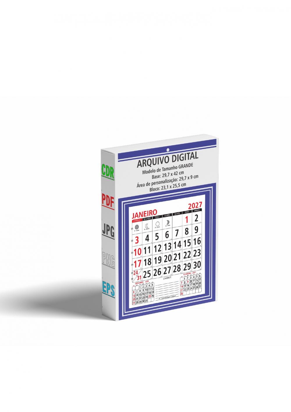 Arquivo Digital Calendário Base e Bloco 2027 Grande Editavel