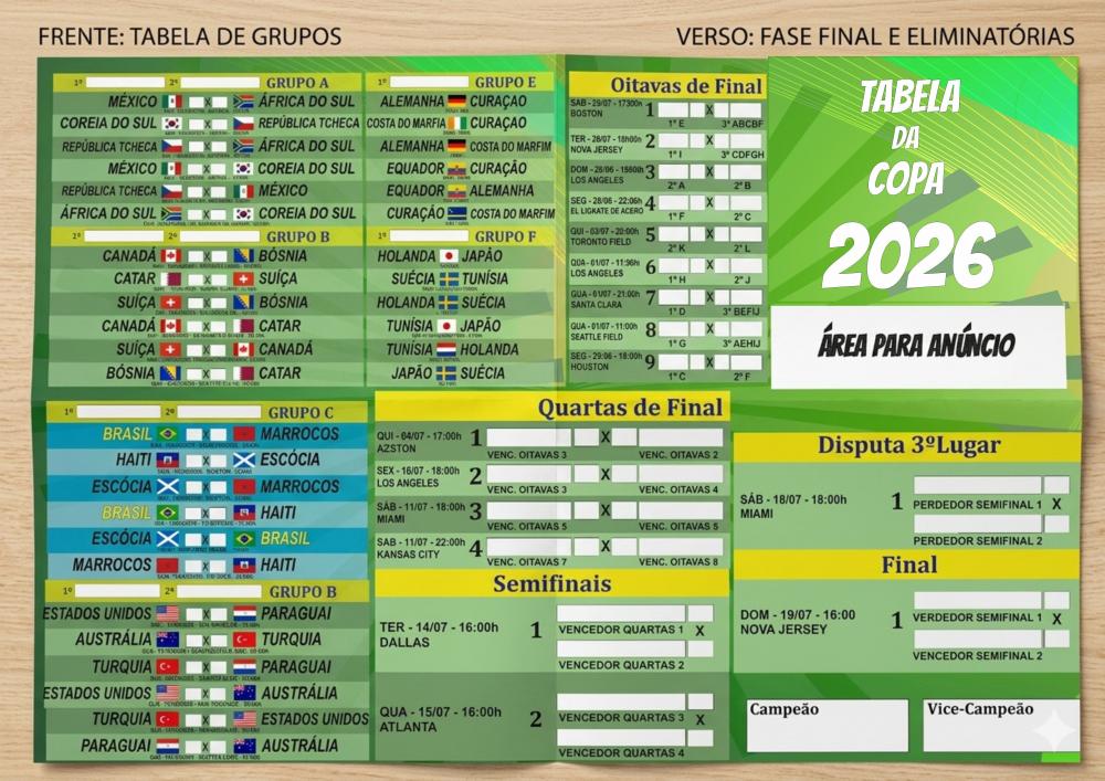 Arquivo Digital Tabela Copa do Mundo 2026