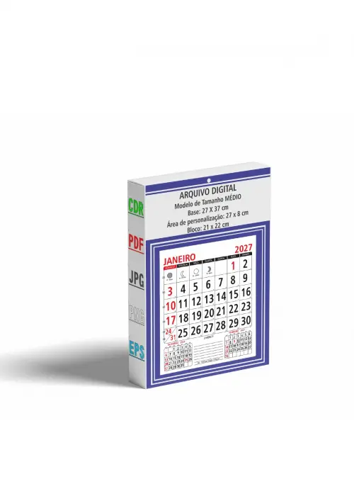 Arquivo Digital Calendário Base e Bloco 2027 Medio Editavel