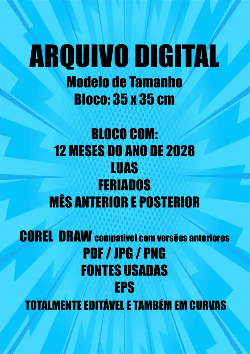 Arquivo Digital Calendário Bloco 2028 Editavel