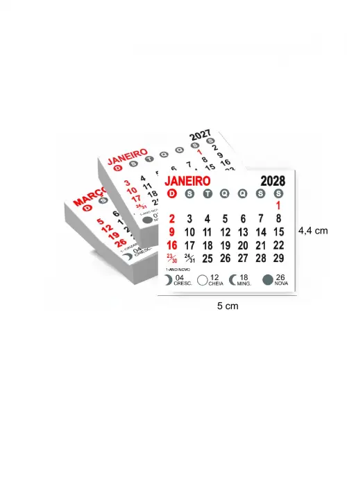 Arquivo Digital Bloco Calendário Imã de Geladeira 2027, 2028