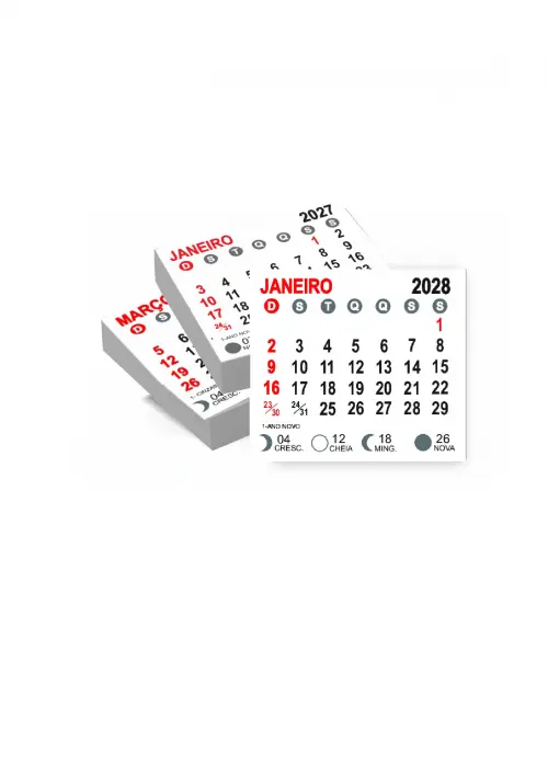 Arquivo Digital Bloco Calendário Imã de Geladeira 2027, 2028