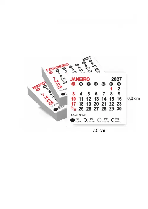Arquivo Digital Calendário Ímã de Geladeira 2027 7,5x6,8cm