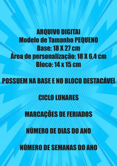 Arquivo Digital Calendário Base, Bloco 2027 Pequeno Editavel
