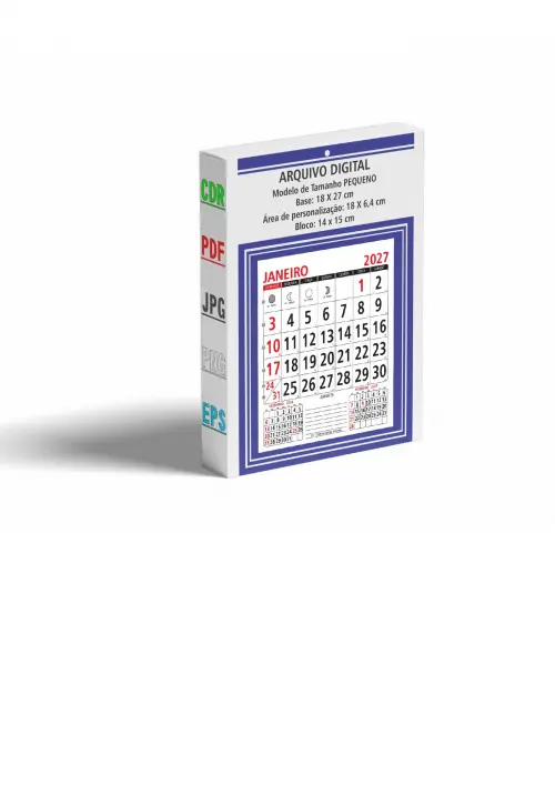 Arquivo Digital Calendário Base, Bloco 2027 Pequeno Editavel