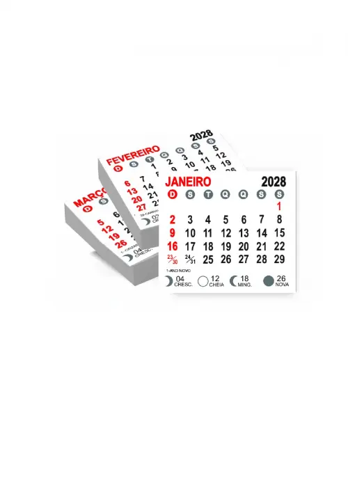 Arquivo Digital Bloco Calendário p/ Imã de Geladeira 2028