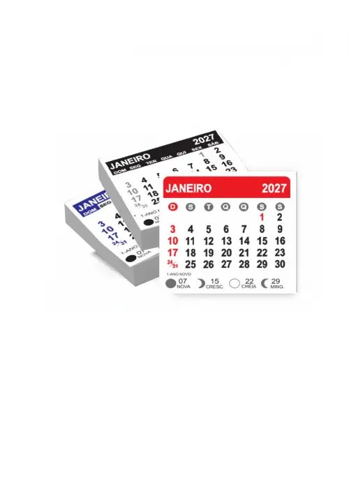 Arquivo Digital Bloco Calendário Ímã de Geladeira 2027 5x5cm