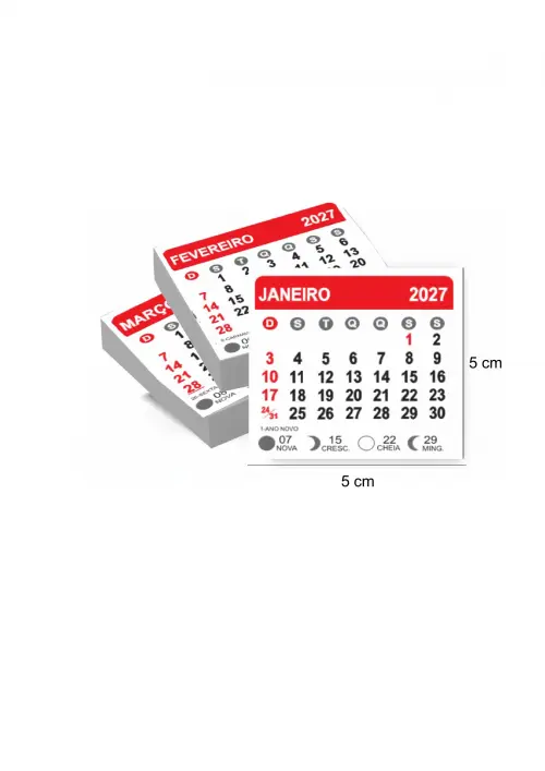 Arquivo Digital Bloco Calendário Ímã de Geladeira 2027 5x5cm