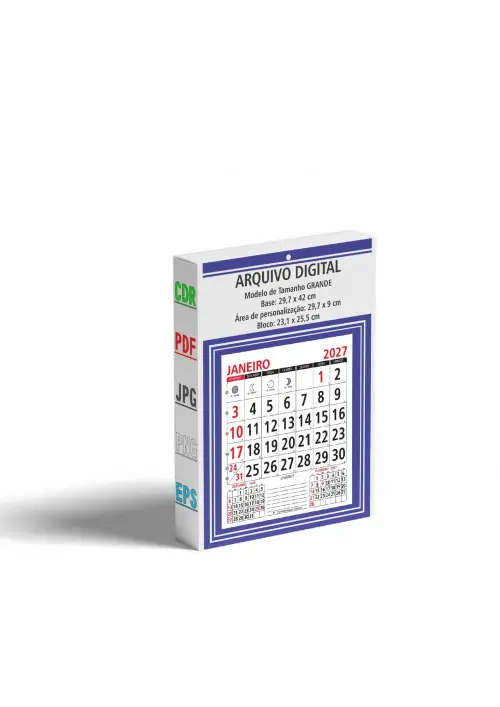 Arquivo Digital Calendário Base e Bloco 2027 Grande Editavel