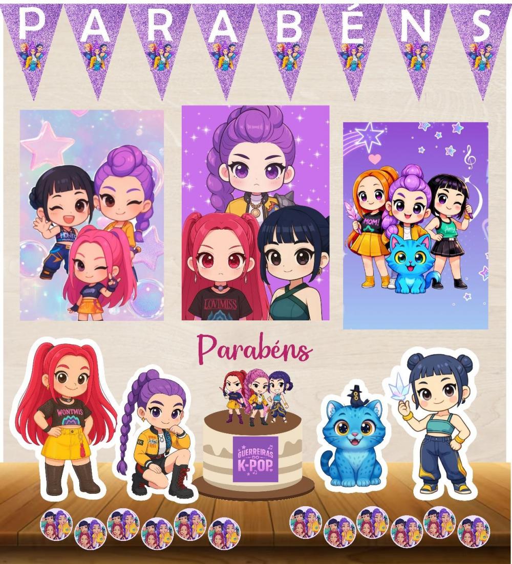 KIT FESTA EM CASA TEMA GUERREIRAS DO KPOP
