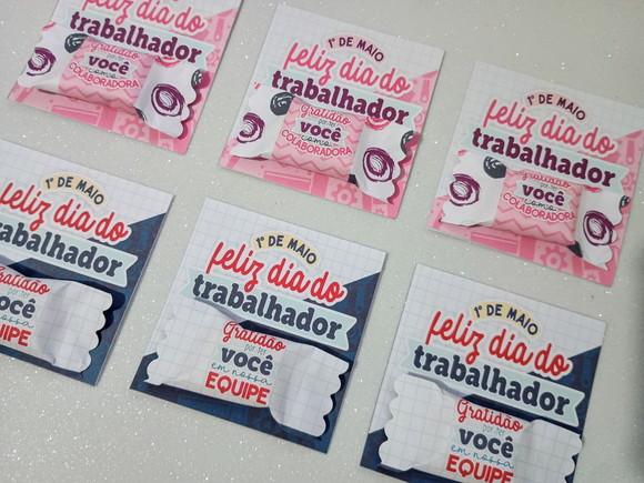 Card com Bala Personalizada Brinde Dia do Trabalhador
