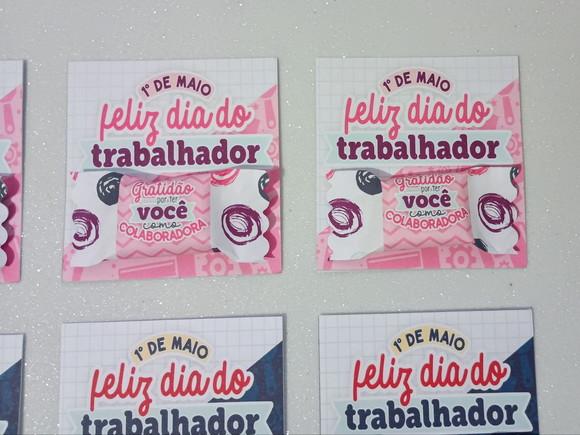 Card com Bala Personalizada Brinde Dia do Trabalhador