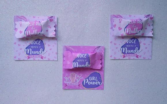 Card com Bala Personalizada Brinde Dia da Mulher