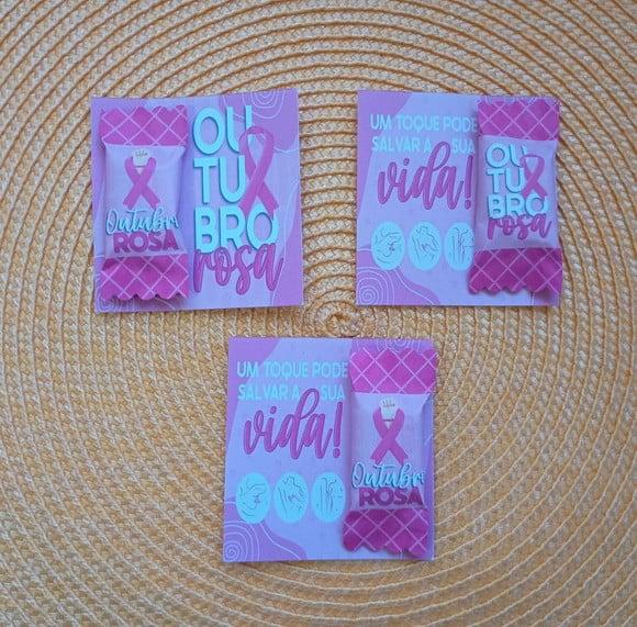 Card com Bala Personalizada Brindes Outubro Rosa