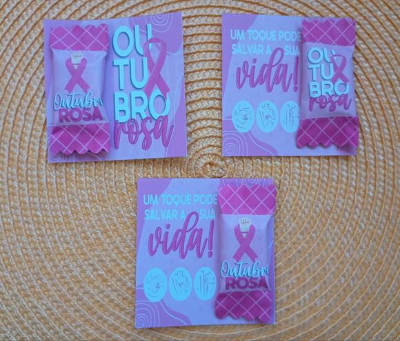 Card com Bala Personalizada Brindes Outubro Rosa