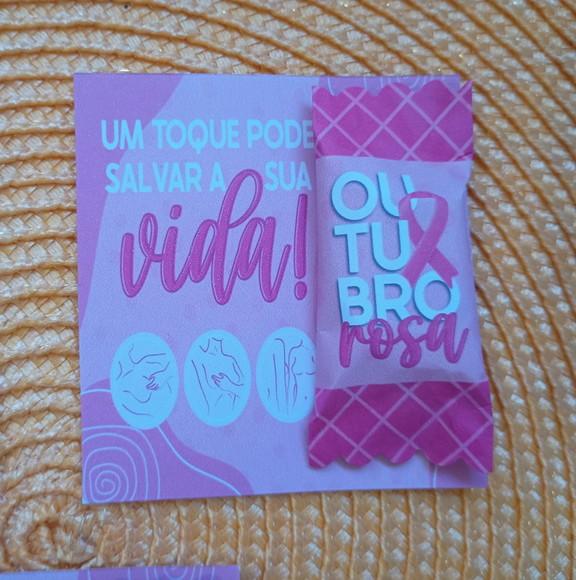 Card com Bala Personalizada Brindes Outubro Rosa