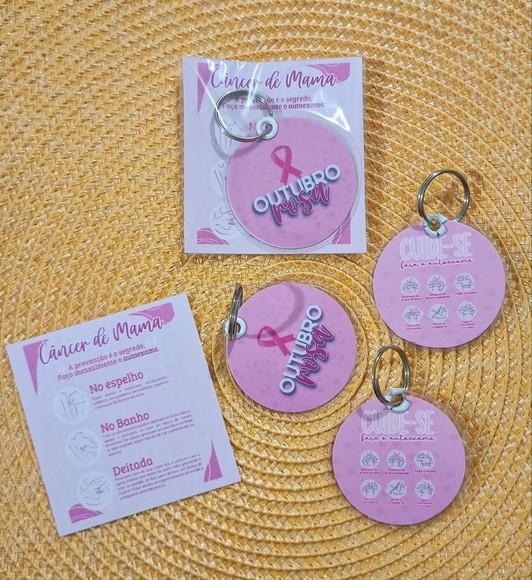Chaveiro Outubro Rosa Brinde Personalizado com Tag
