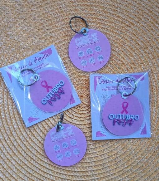 Chaveiro Outubro Rosa Brinde Personalizado com Tag