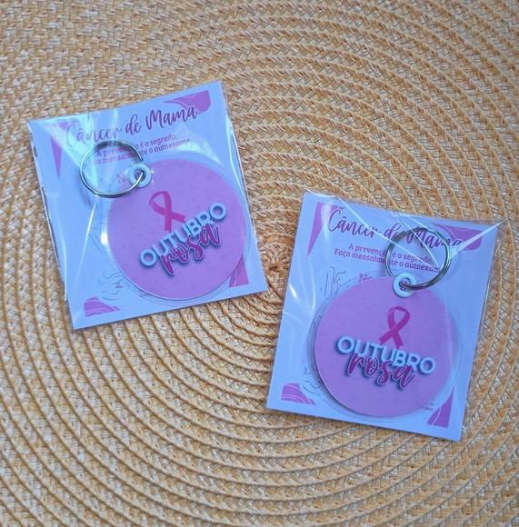 Chaveiro Outubro Rosa Brinde Personalizado com Tag