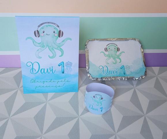 Kit Centro de Mesa Personalizado Tema Fundo do Mar