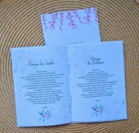 Livrinho de Orações Personalizado Floral Rosa Batizado