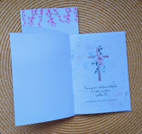 Livrinho de Orações Personalizado Floral Rosa Batizado