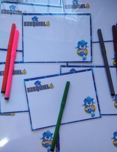 Lousa Personalizada Plastificada Sonic com Canetinha 15x10
