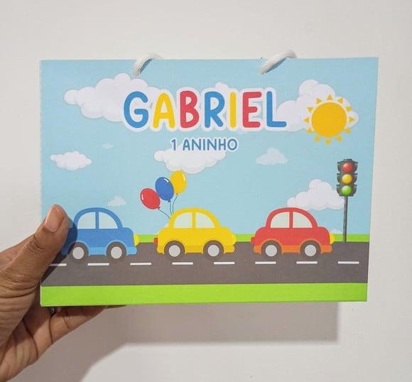 Sacola de Papel Personalizada Tema Carrinhos 15a x 20l