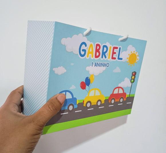 Sacola de Papel Personalizada Tema Carrinhos 15a x 20l