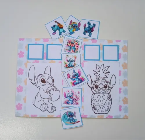 Álbum de Figurinhas e Livrinho de Colorir Stitch Jardim
