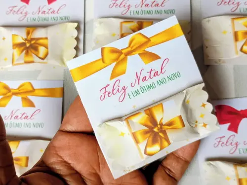 Card com Bala Personalizada - Brinde de Natal e Ano Novo