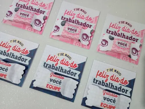 Card com Bala Personalizada Brinde Dia do Trabalhador
