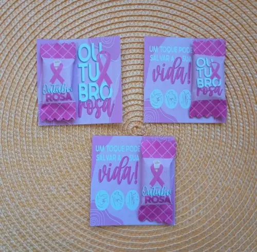 Card com Bala Personalizada Brindes Outubro Rosa