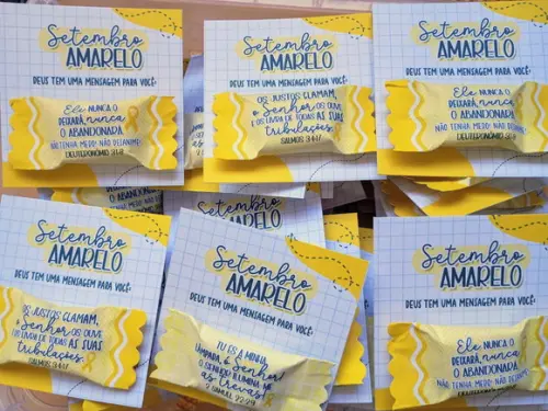 Card com Bala Personalizada Brinde Setembro Amarelo