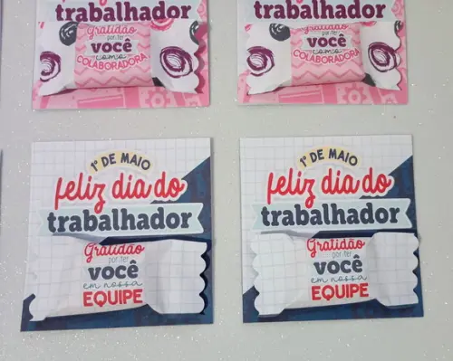 Card com Bala Personalizada Brinde Dia do Trabalhador