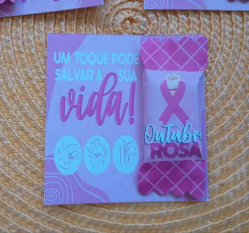 Card com Bala Personalizada Brindes Outubro Rosa