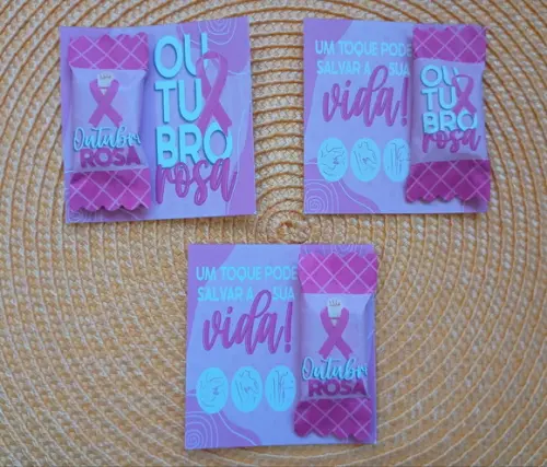 Card com Bala Personalizada Brindes Outubro Rosa