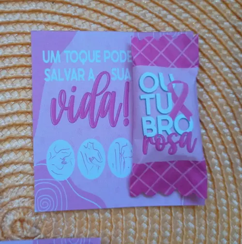 Card com Bala Personalizada Brindes Outubro Rosa