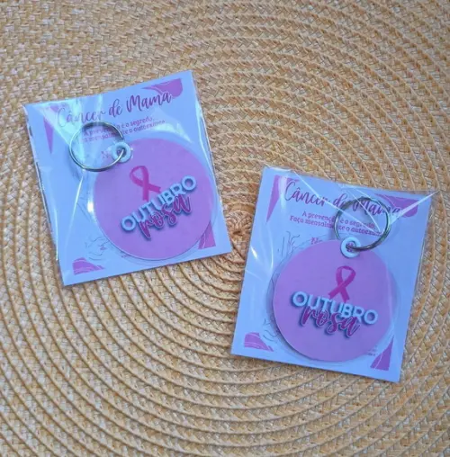 Chaveiro Outubro Rosa Brinde Personalizado com Tag