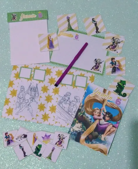 Kit 5 Brindes Aniversário Infantil - Tema Rapunzel Enrolados