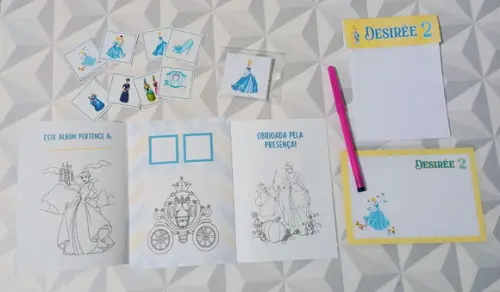 Kit 5 Brindes em 1 Lembrancinha Infantil Cinderela