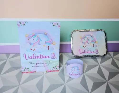 Kit Centro de Mesa Personalizado Tema Unicórnio