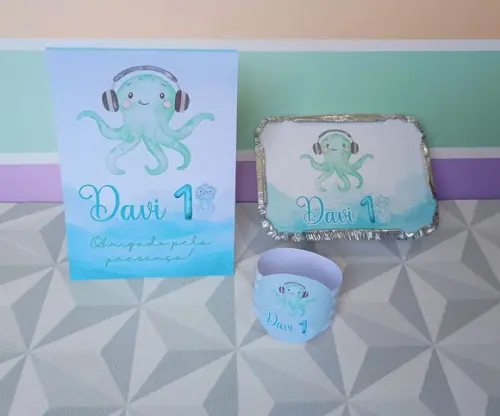 Kit Centro de Mesa Personalizado Tema Fundo do Mar