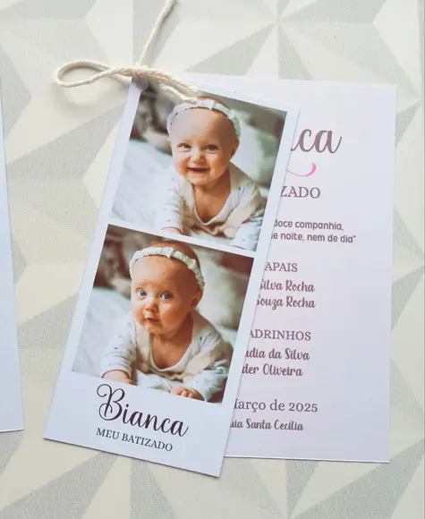 Lembrança Afetiva para Batizados - Tira de Fotos com Cartão