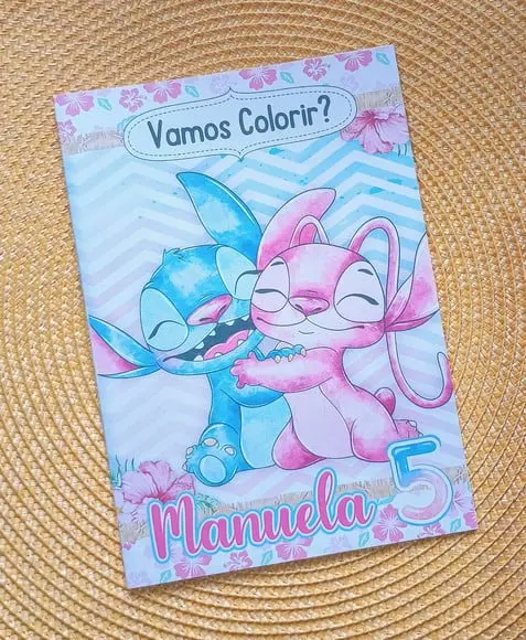Livrinho de Colorir Tema Stitch e Angel Brinde Personalizado