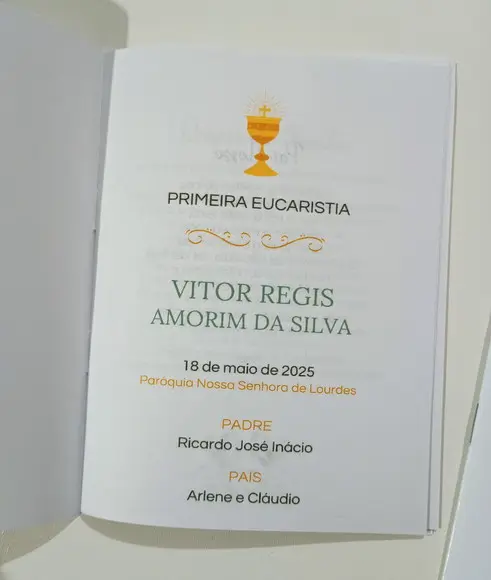 Livrinho de Orações Lembrança Primeira Eucaristia